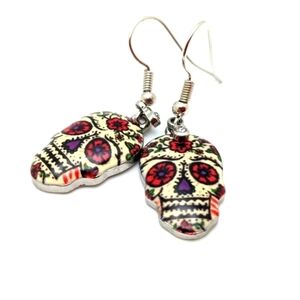 Brand New! Floral Sugar Skull Drop Earrings